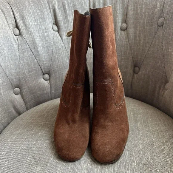 See By Chloe Boots‎ Womens Sz 41 Brown Suede Lara Tie Mid Length Colorblock
